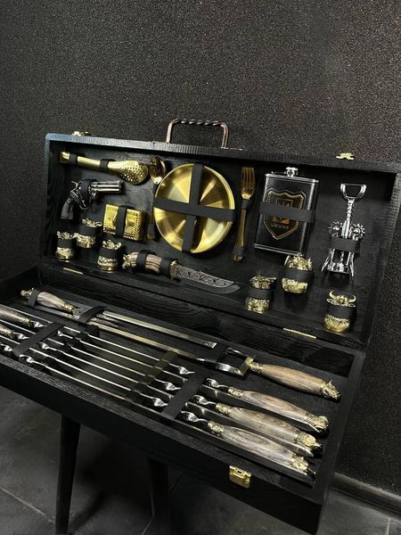 Набір шампурів у дерев'яному кейсі "ПРЕМІУМ BBQ" 195 фото